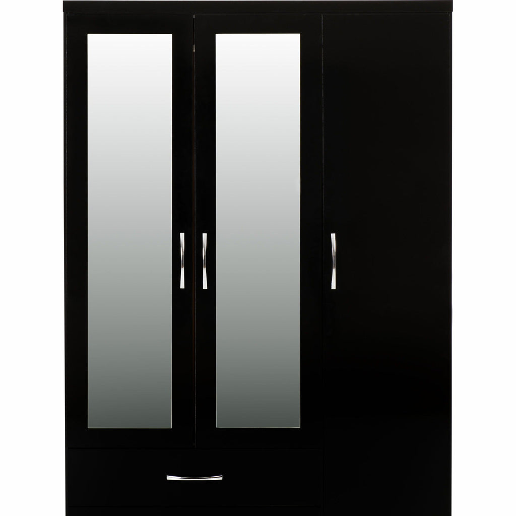 Nevada 3 Door 2 Drawer Wardrobe - Black Gloss