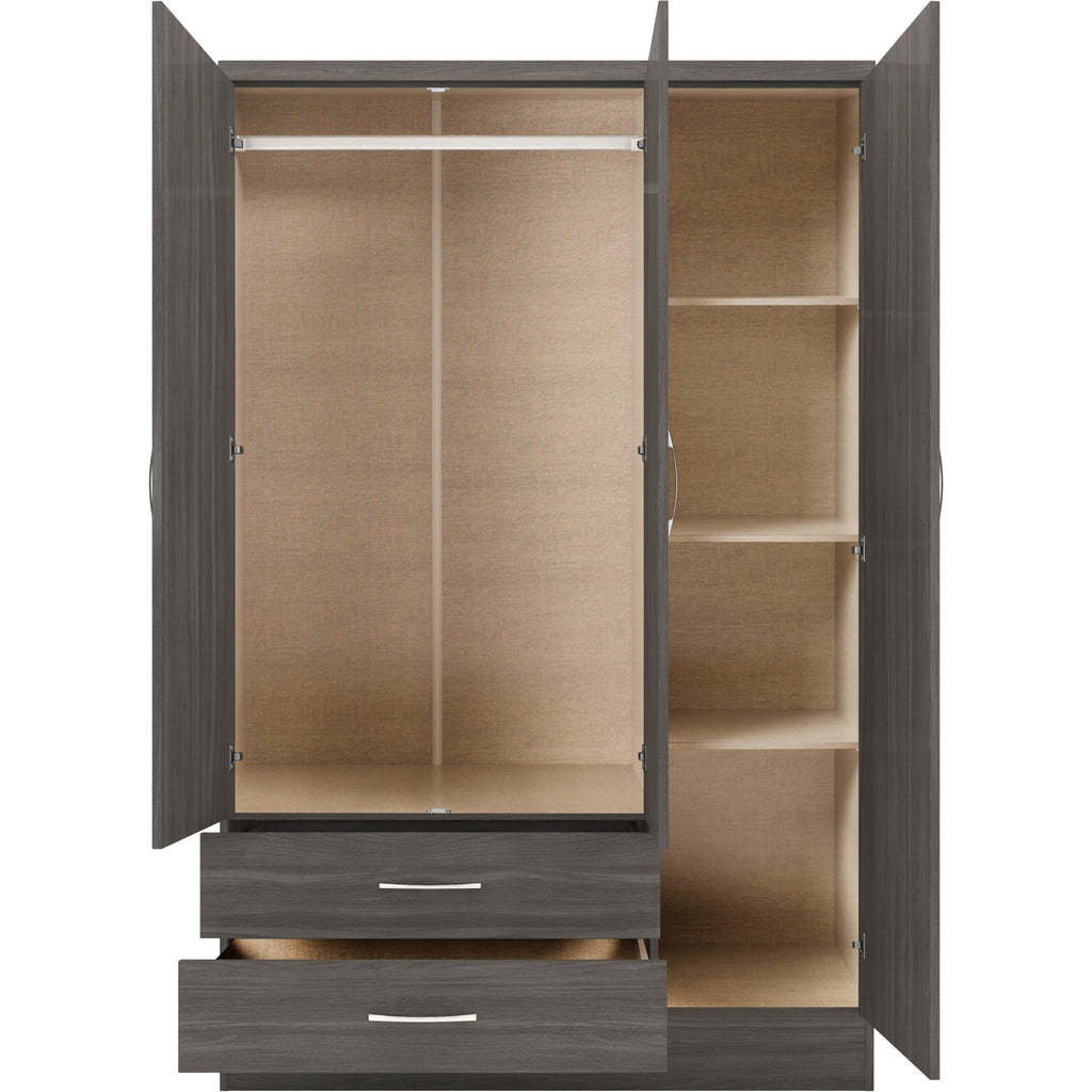 Nevada 3 Door 2 Drawer Wardrobe - Black Wood Grain