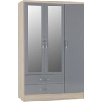 Nevada 3 Door 2 Drawer Wardrobe - Grey Gloss/Light Oak Effect Veneer
