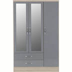 Nevada 3 Door 2 Drawer Wardrobe - Grey Gloss/Light Oak Effect Veneer