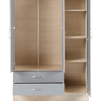 Nevada 3 Door 2 Drawer Wardrobe - Grey Gloss/Light Oak Effect Veneer