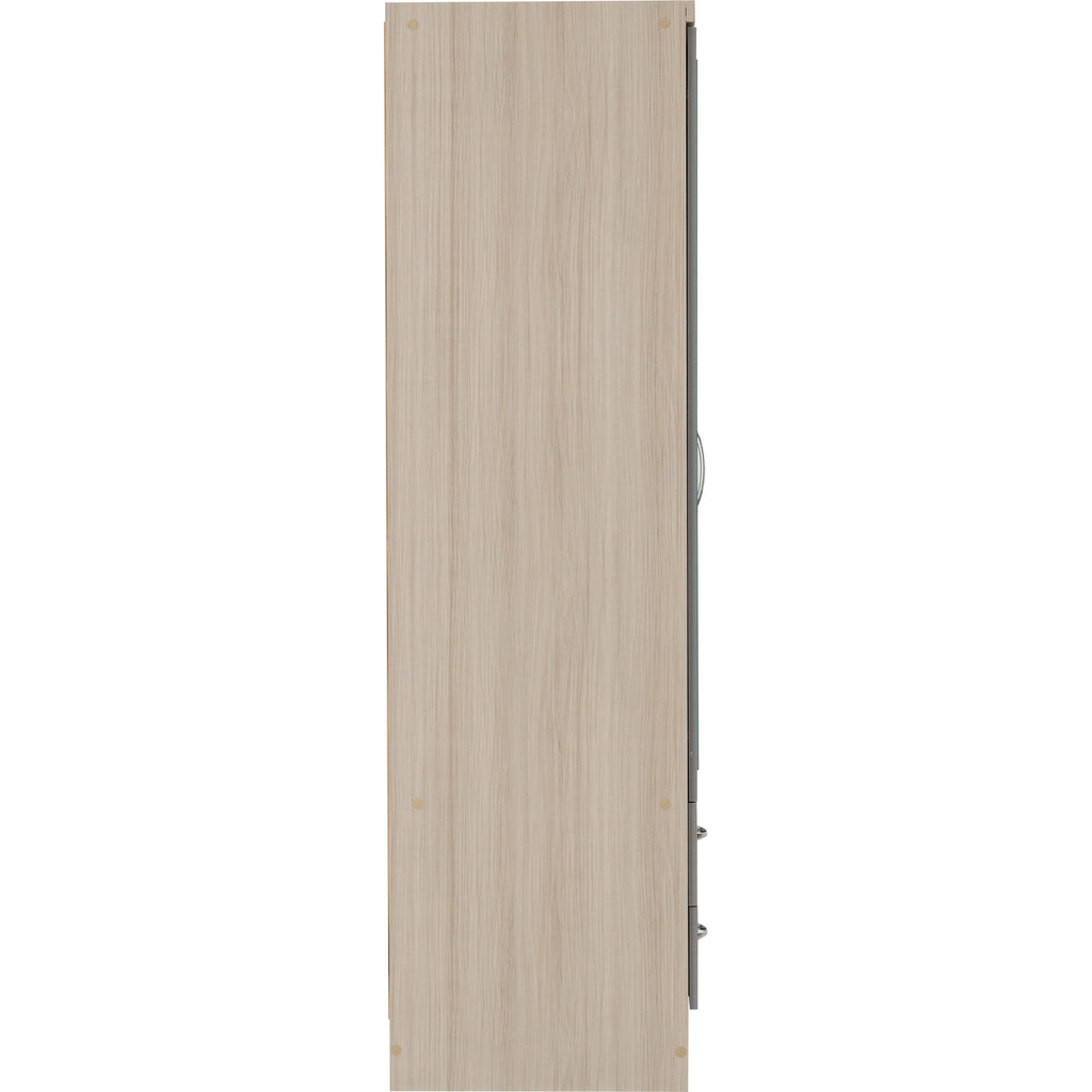 Nevada 3 Door 2 Drawer Wardrobe - Grey Gloss/Light Oak Effect Veneer