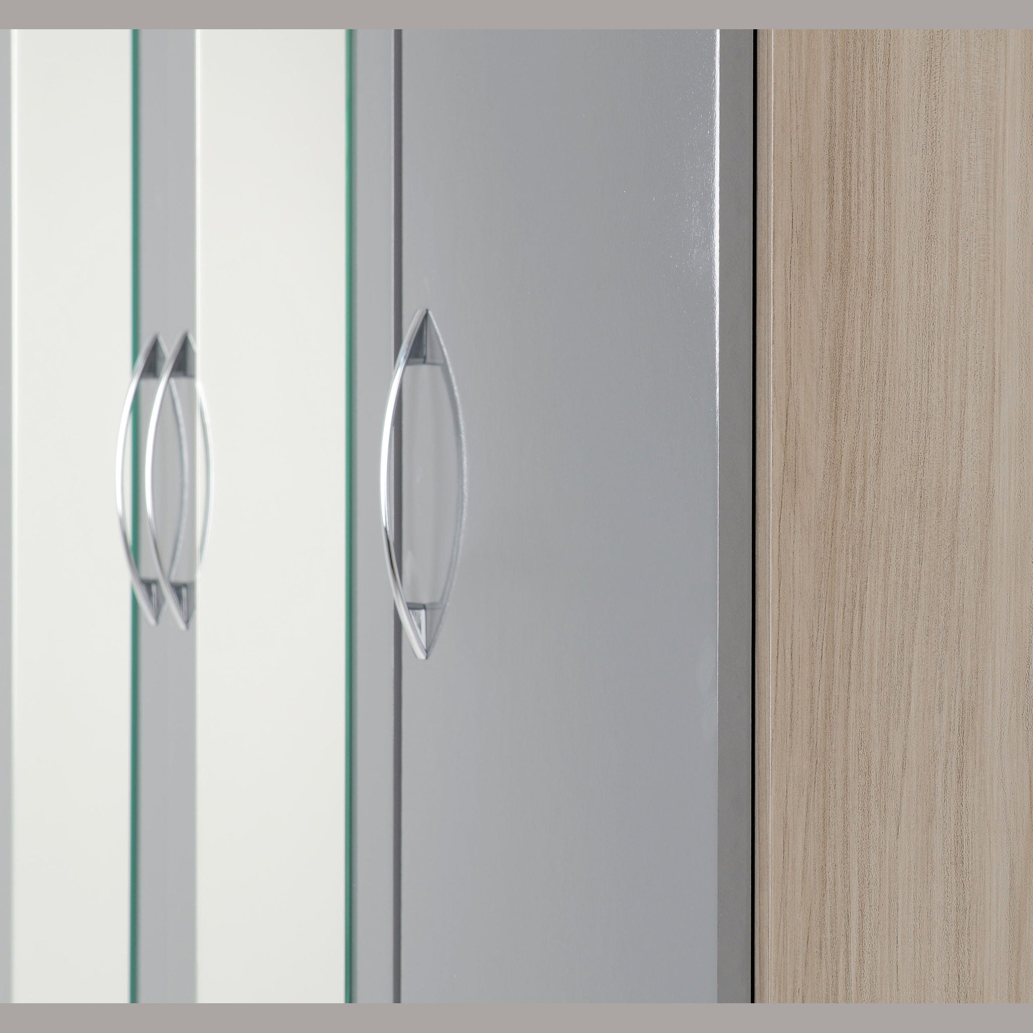 Nevada 3 Door 2 Drawer Wardrobe - Grey Gloss/Light Oak Effect Veneer