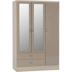 Nevada 3 Door 2 Drawer Wardrobe - Oyster Gloss/Light Oak Effect Veneer
