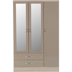 Nevada 3 Door 2 Drawer Wardrobe - Oyster Gloss/Light Oak Effect Veneer