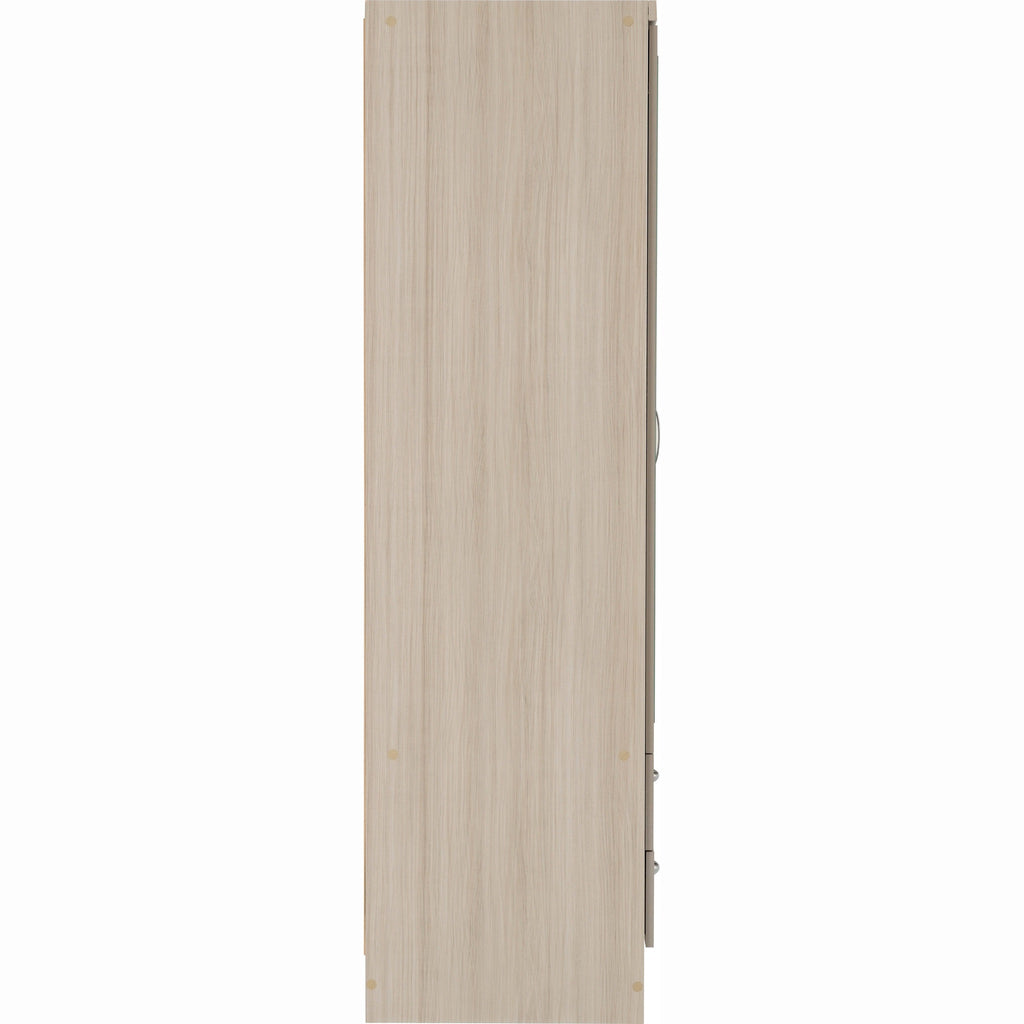 Nevada 3 Door 2 Drawer Wardrobe - Oyster Gloss/Light Oak Effect Veneer