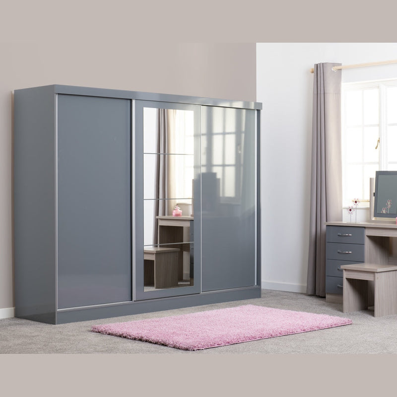 Nevada Dressing Table Set - Grey Gloss/Light Oak Effect Veneer