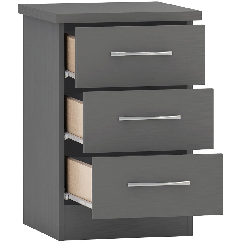 Nevada 3 Drawer Bedside - 3D Effect Grey