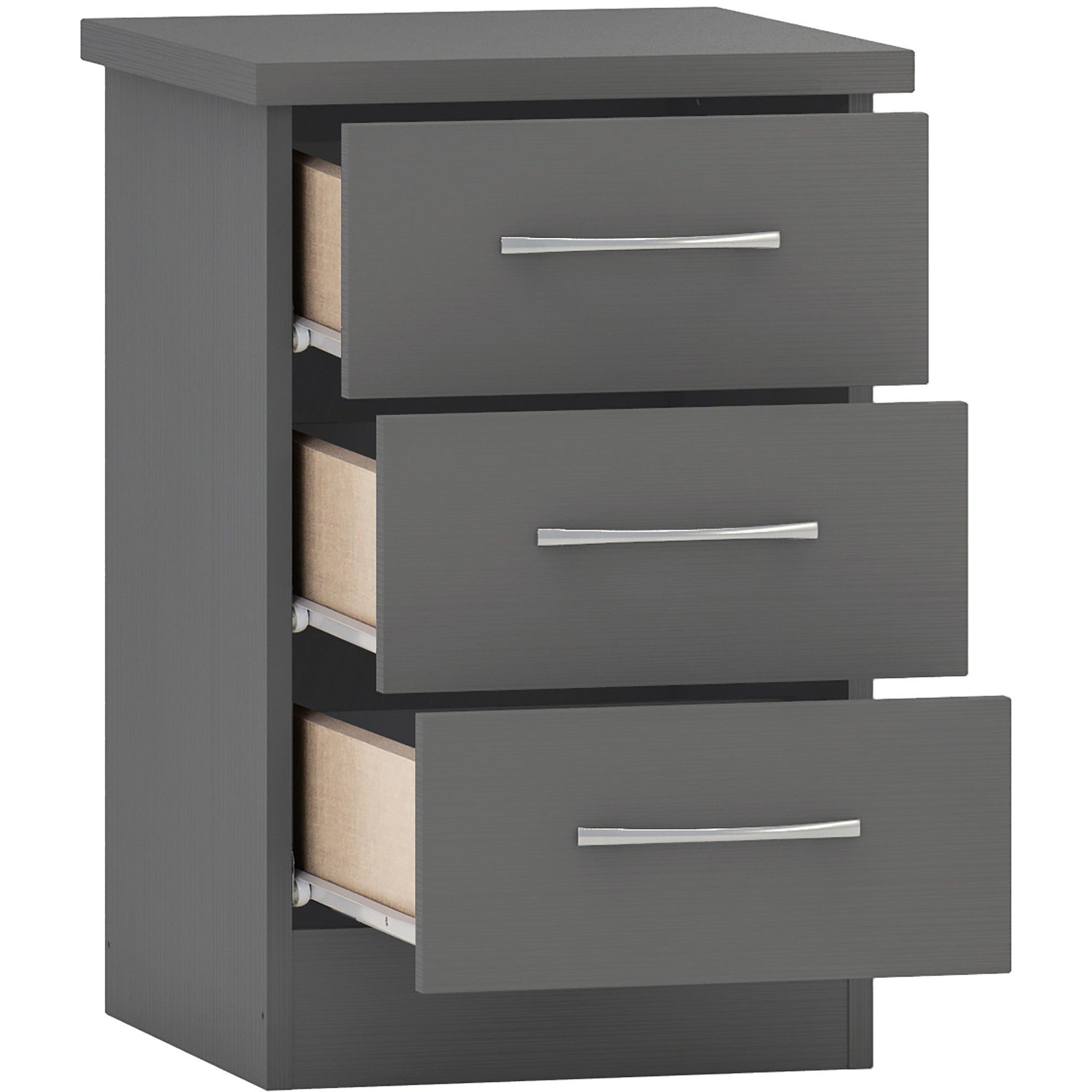 Nevada 3 Drawer Bedside - 3D Effect Grey