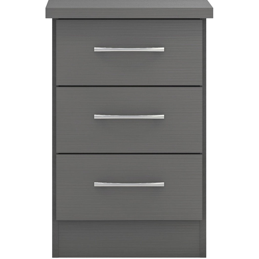 Nevada 3 Drawer Bedside - 3D Effect Grey