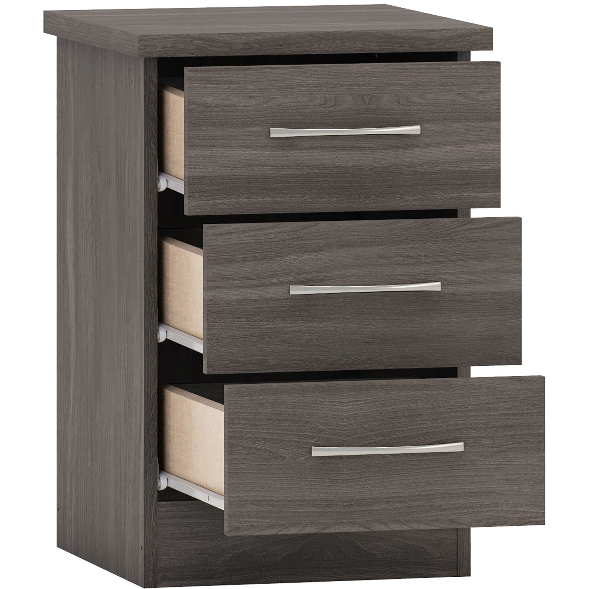 Nevada 3 Drawer Bedside - Black Wood Grain