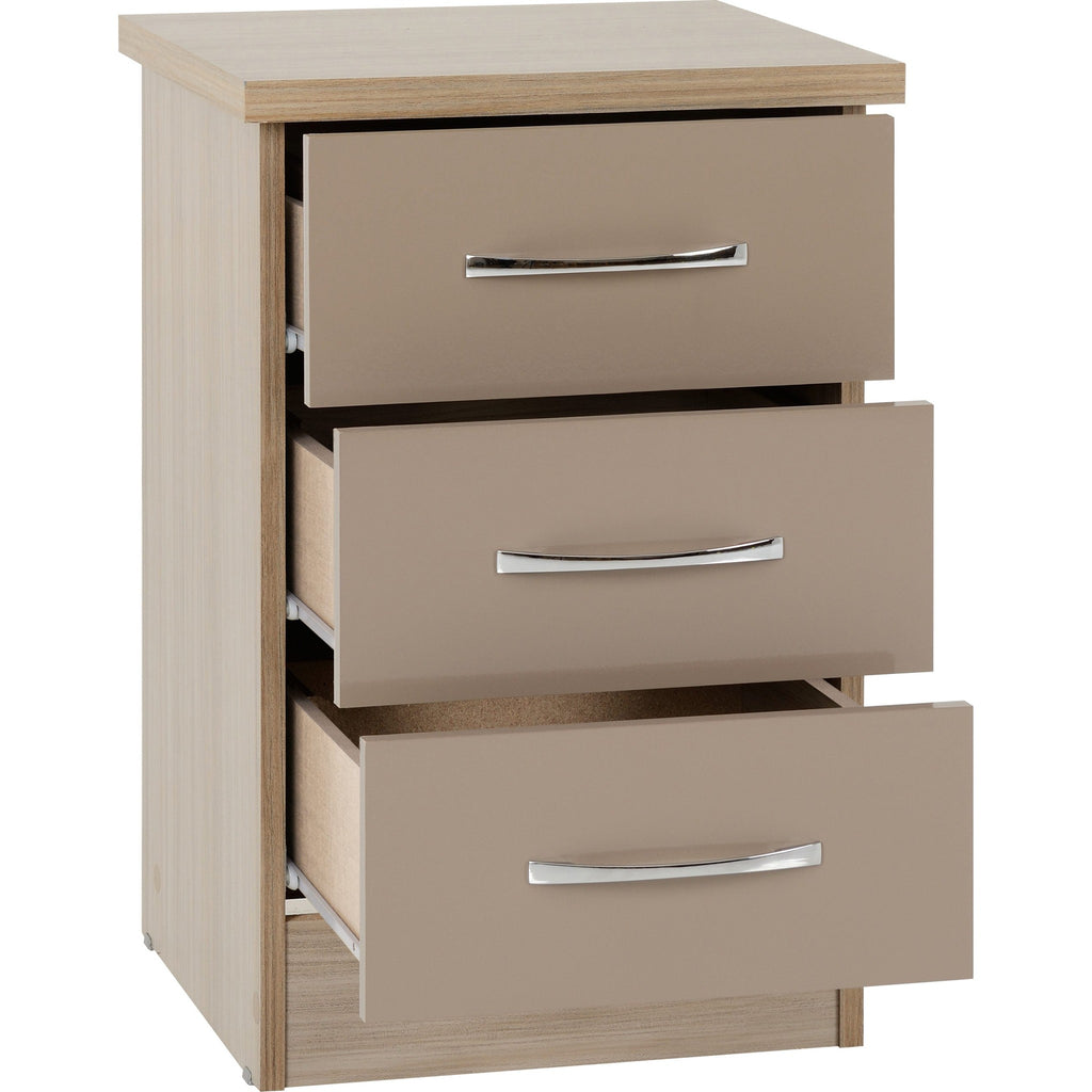 Nevada 3 Drawer Bedside - Oyster Gloss/Light Oak Effect Veneer