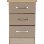 Nevada 3 Drawer Bedside - Oyster Gloss/Light Oak Effect Veneer