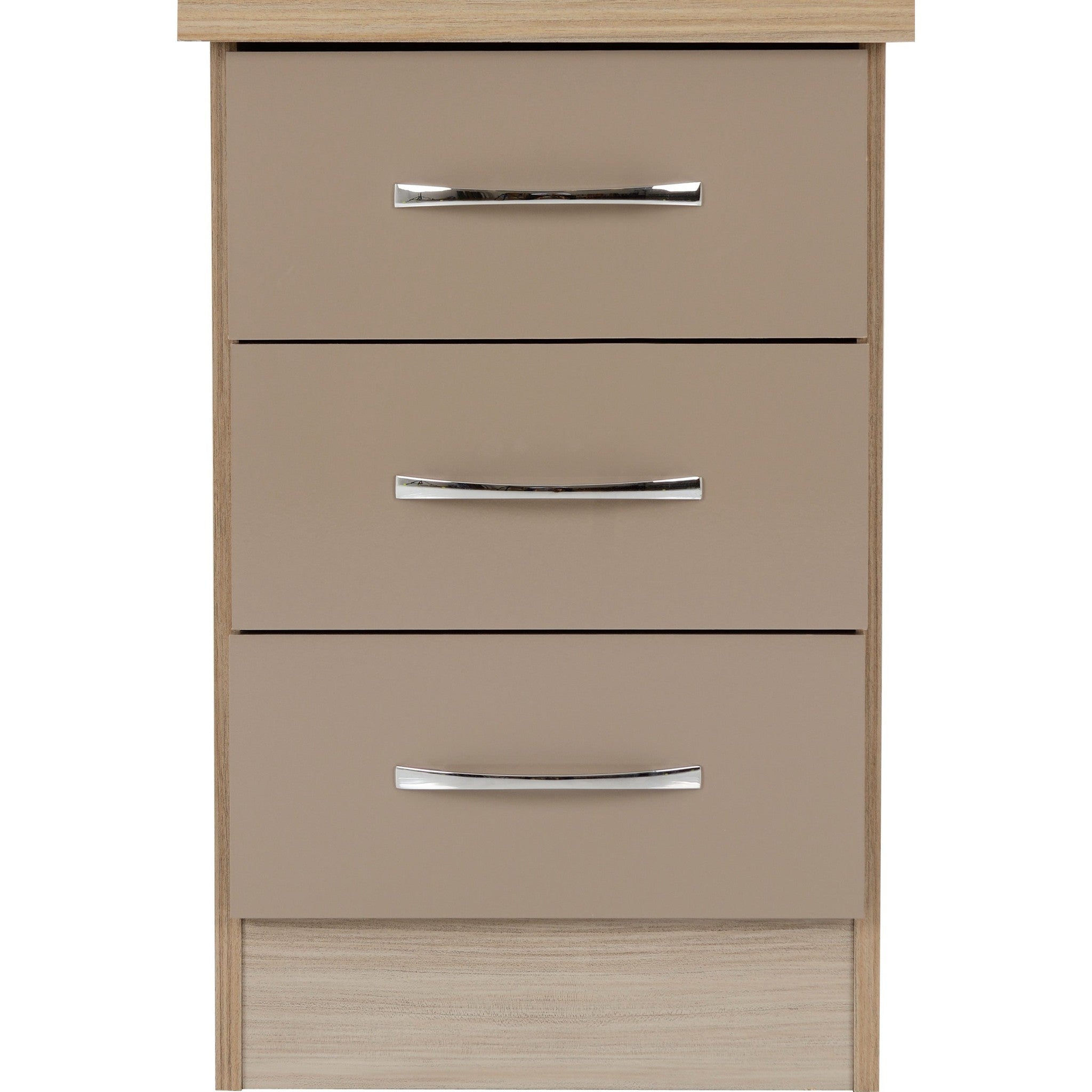 Nevada 3 Drawer Bedside - Oyster Gloss/Light Oak Effect Veneer