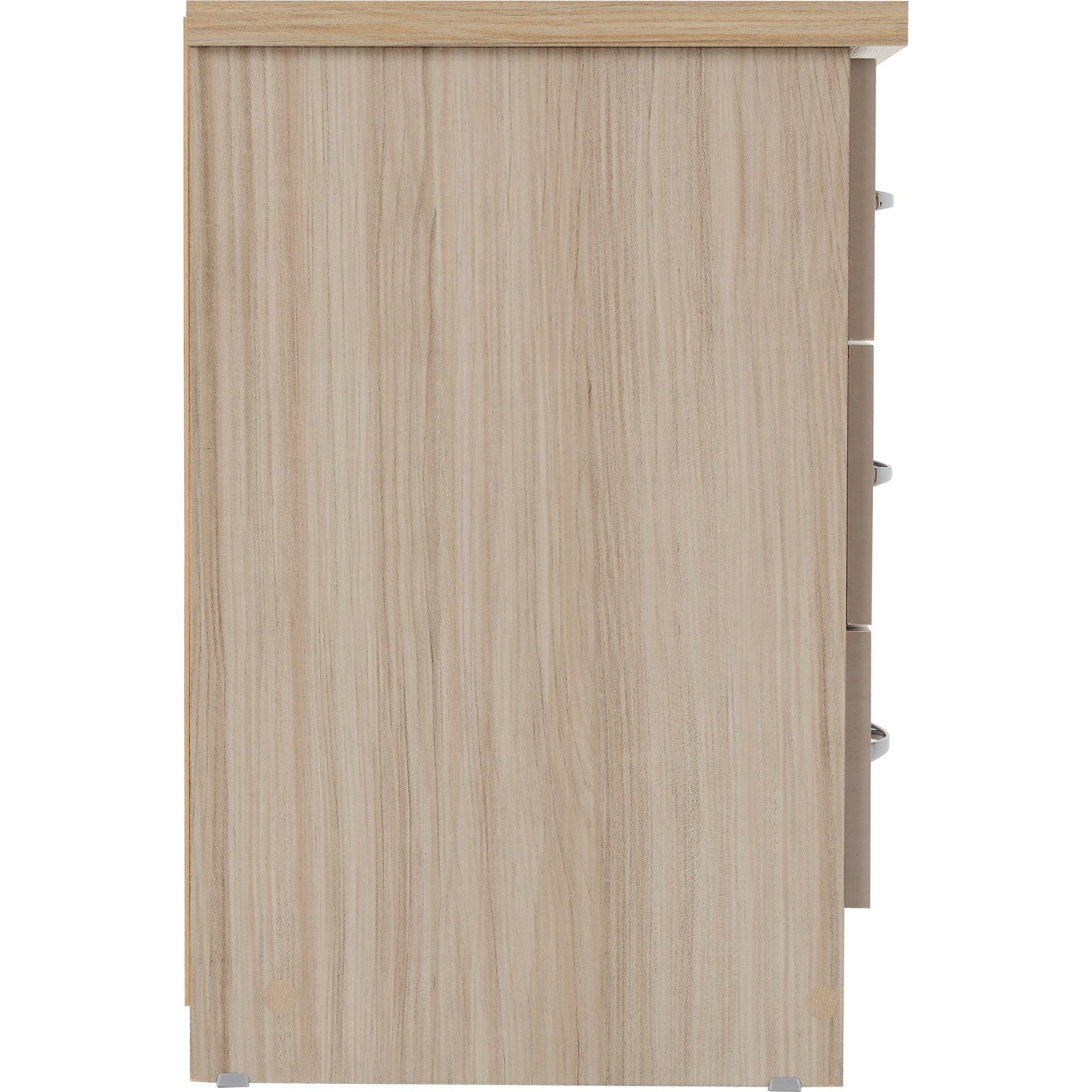 Nevada 3 Drawer Bedside - Oyster Gloss/Light Oak Effect Veneer