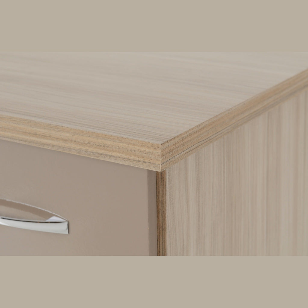 Nevada 3 Drawer Bedside - Oyster Gloss/Light Oak Effect Veneer