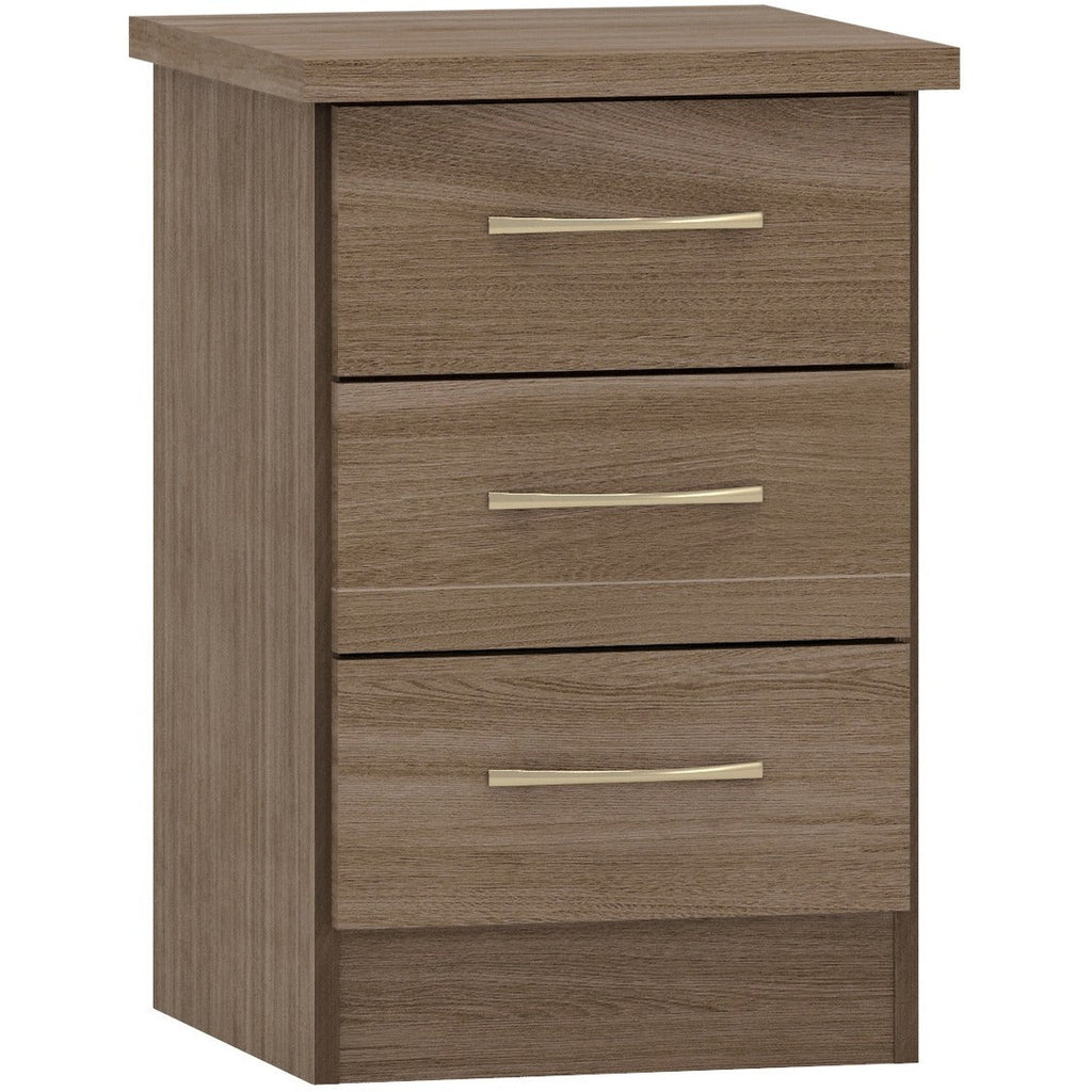 Nevada 3 Drawer Bedside - Rustic Oak Effect