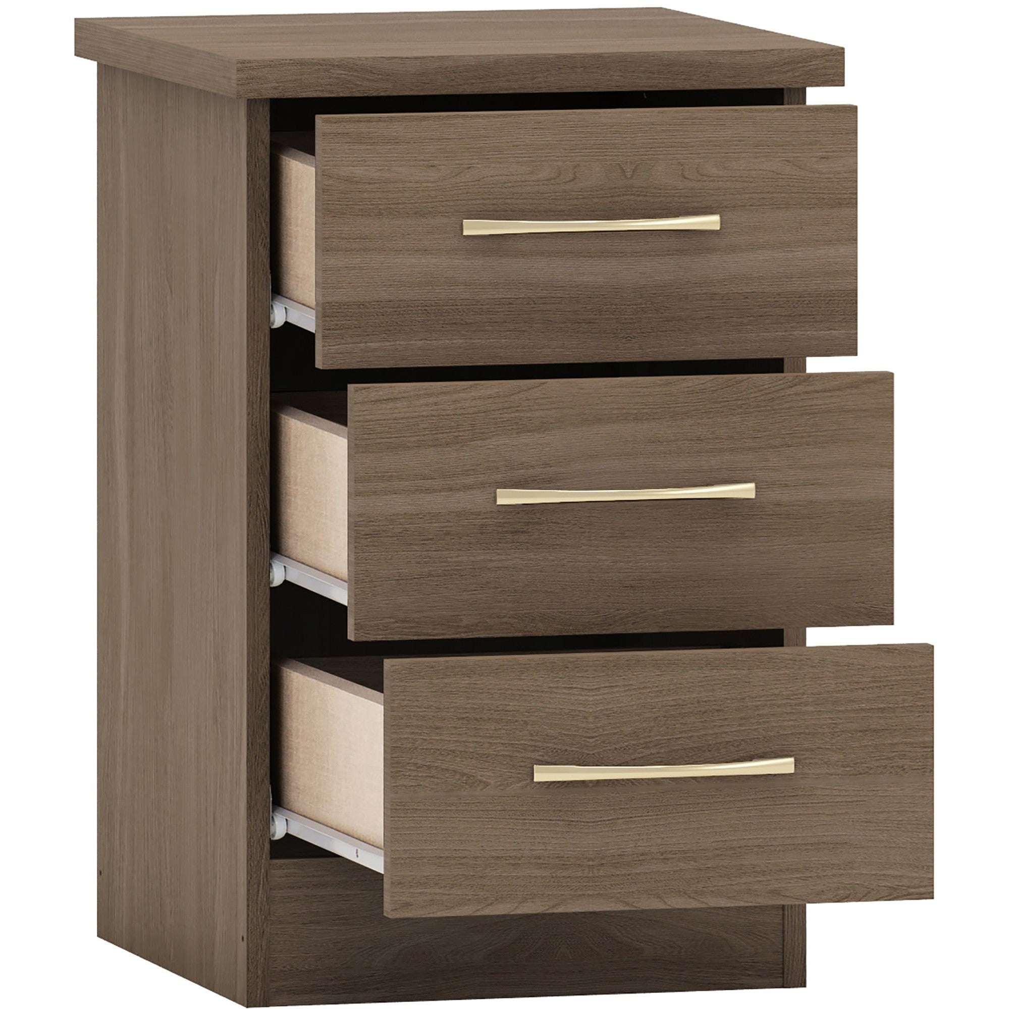 Nevada 3 Drawer Bedside - Rustic Oak Effect