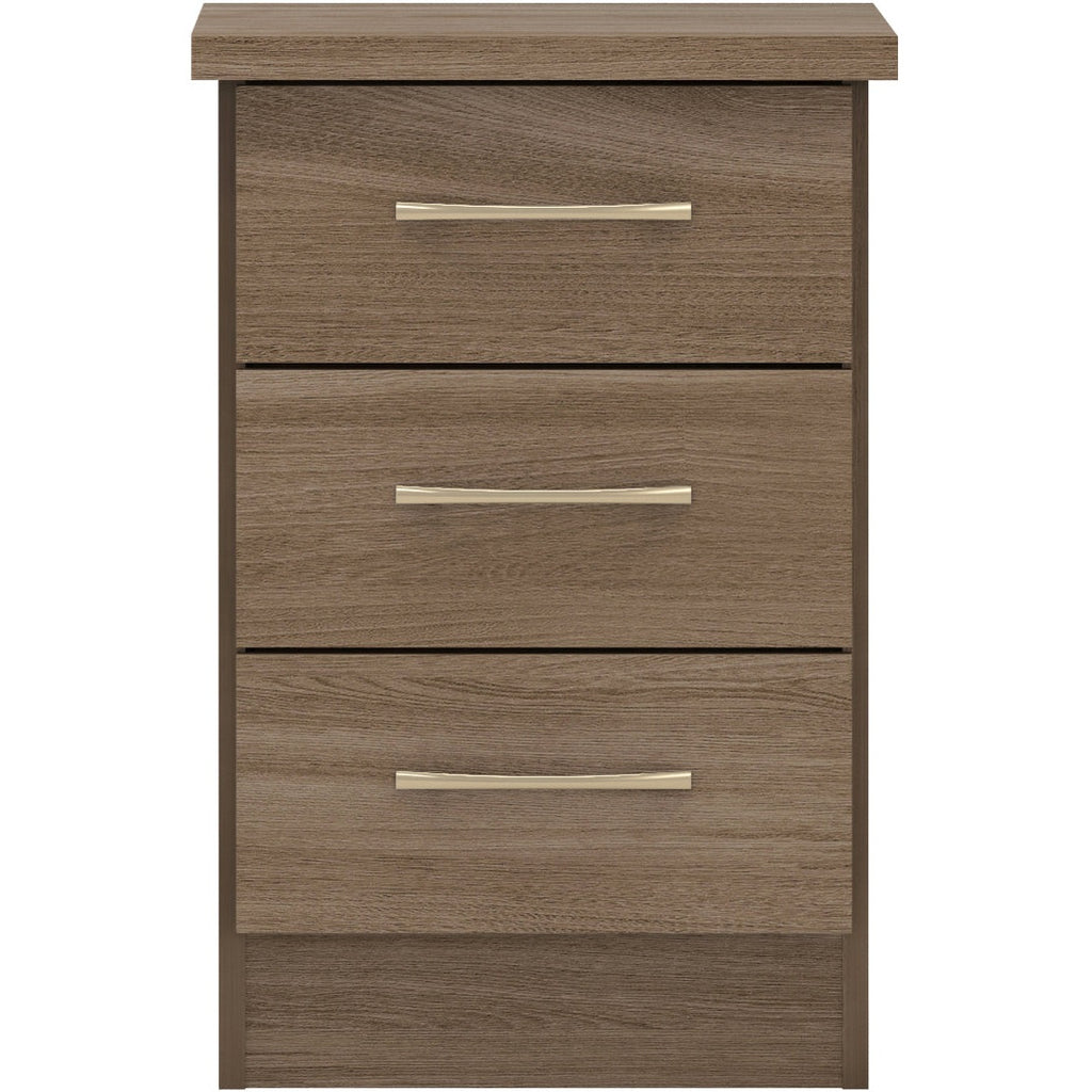 Nevada 3 Drawer Bedside - Rustic Oak Effect