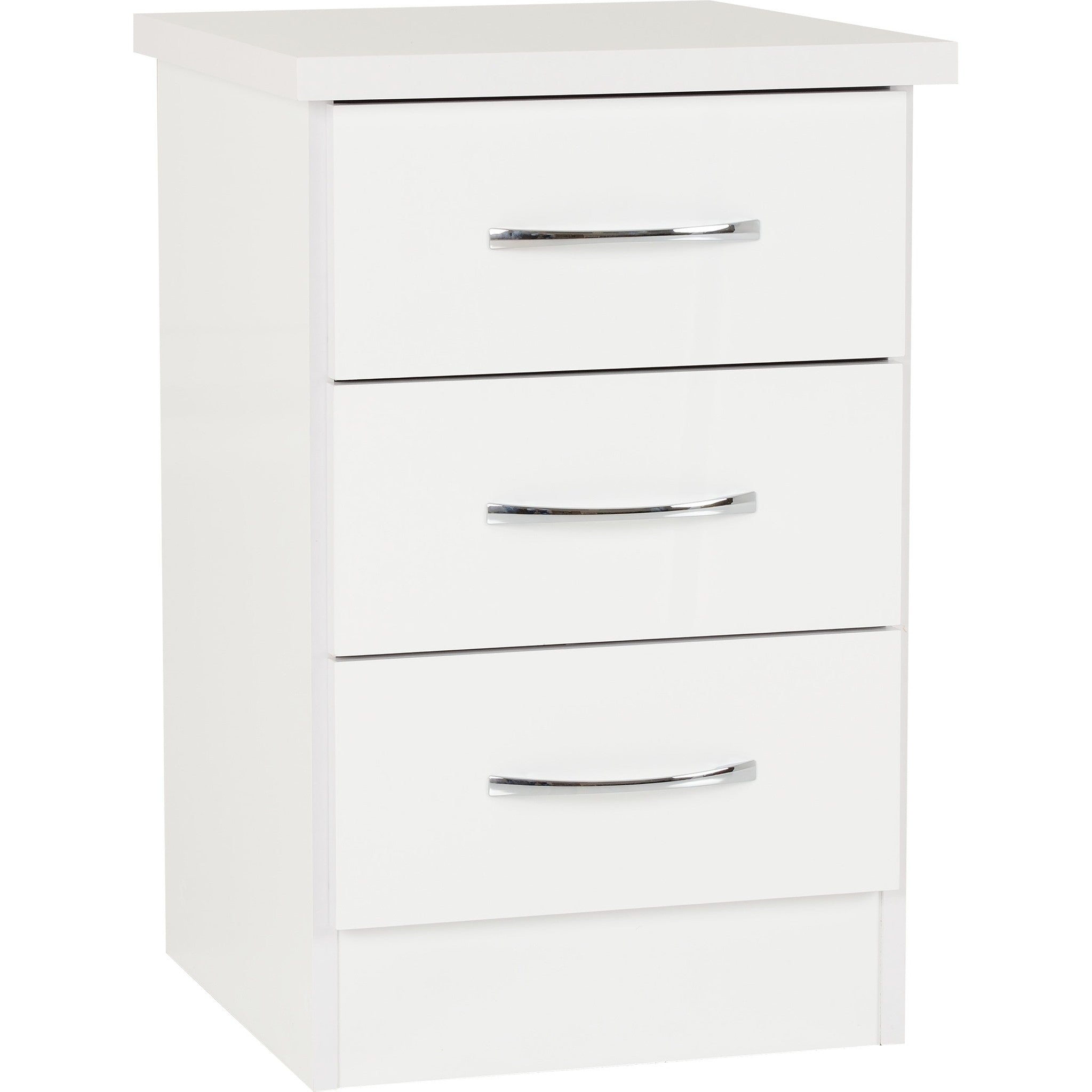 Nevada 3 Drawer Bedside - White Gloss