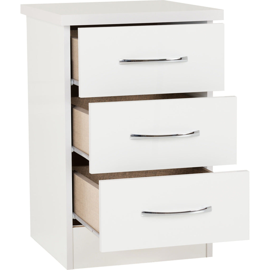 Nevada 3 Drawer Bedside - White Gloss