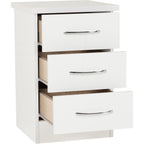 Nevada 3 Drawer Bedside - White Gloss