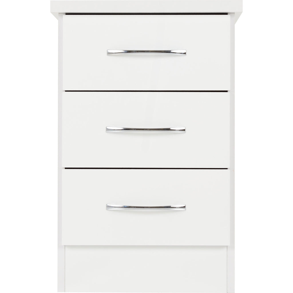 Nevada 3 Drawer Bedside - White Gloss