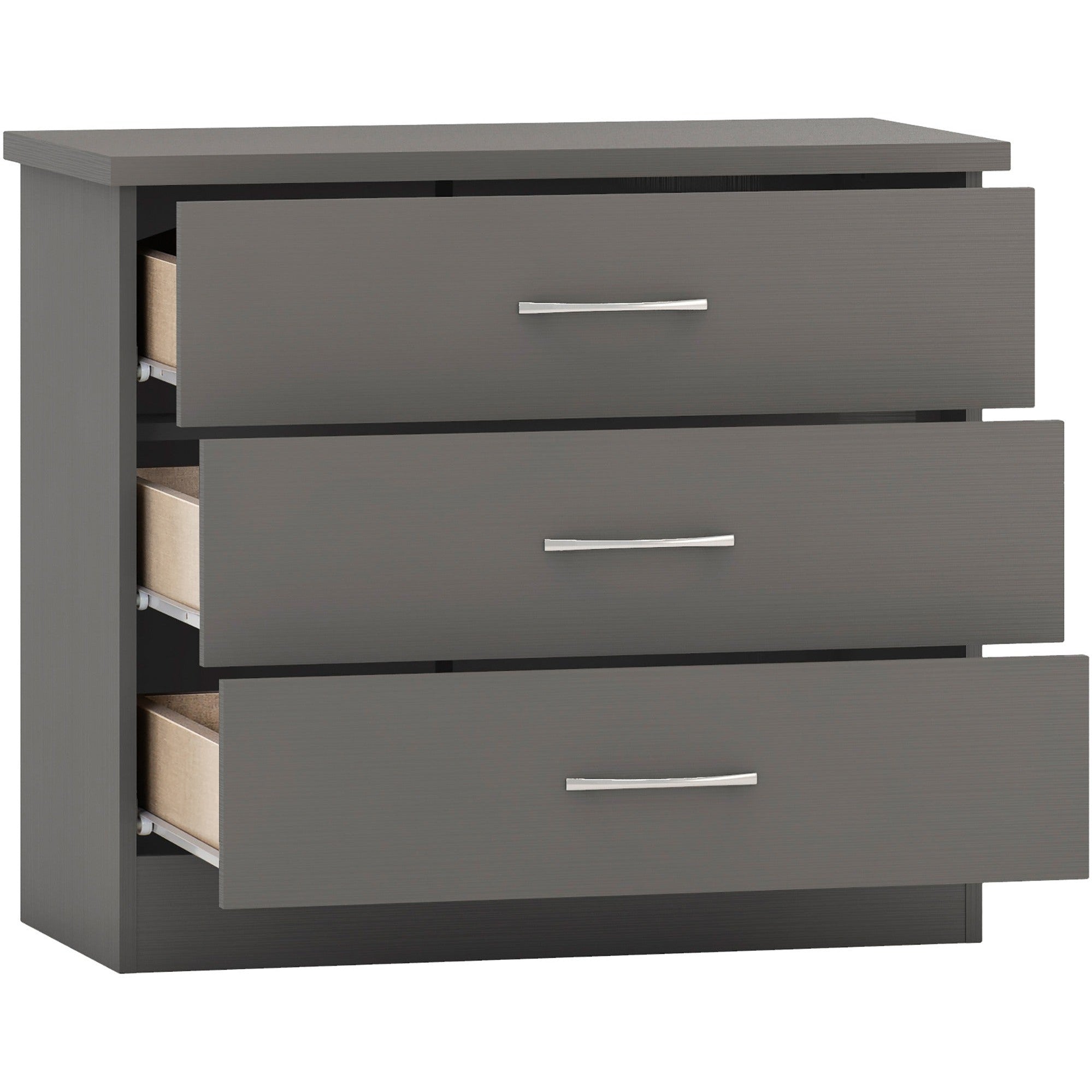 Nevada 3 Drawer Chest - 3D Effect Grey