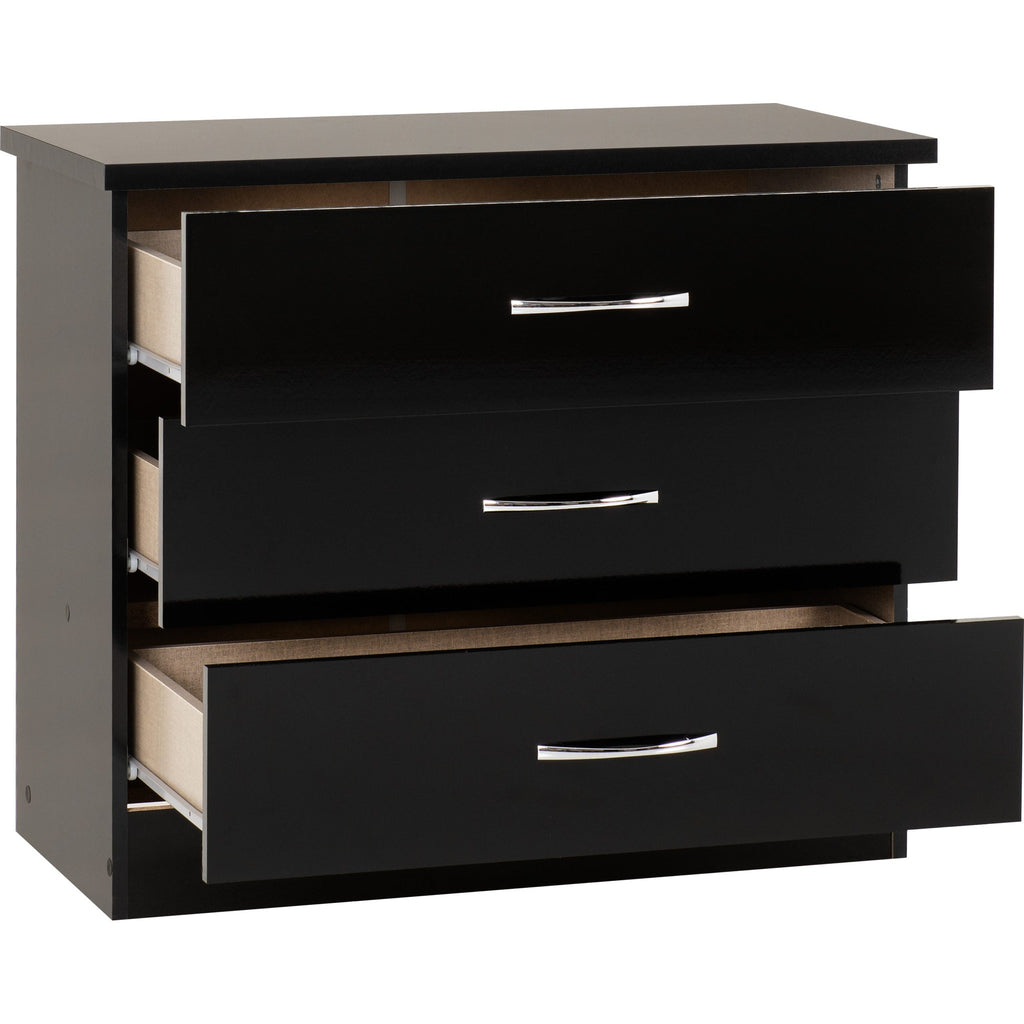 Nevada 3 Drawer Chest - Black Gloss