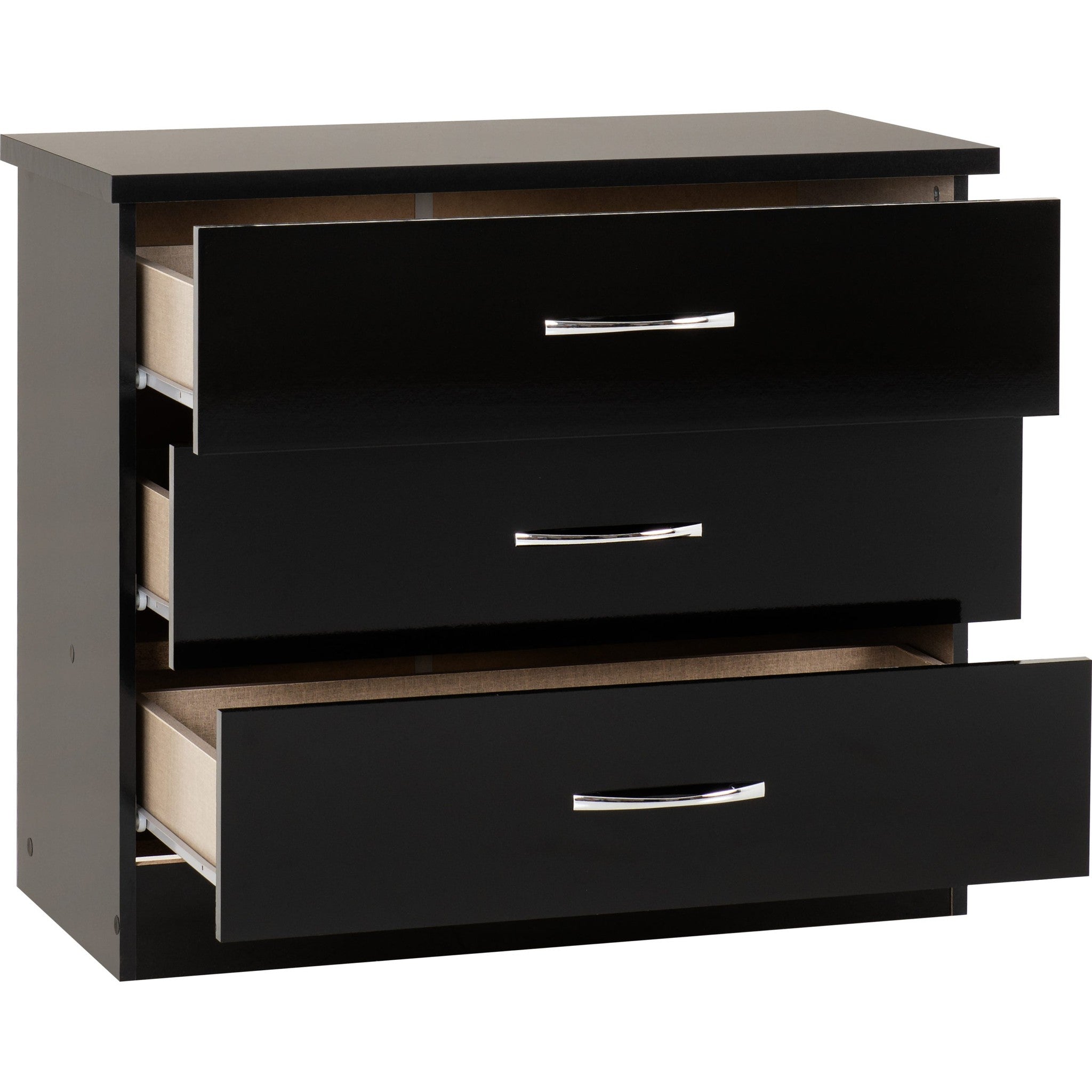 Nevada 3 Drawer Chest - Black Gloss
