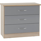 Nevada 3 Drawer Chest - Grey Gloss/Light Oak Effect Veneer