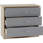 Nevada 3 Drawer Chest - Grey Gloss/Light Oak Effect Veneer