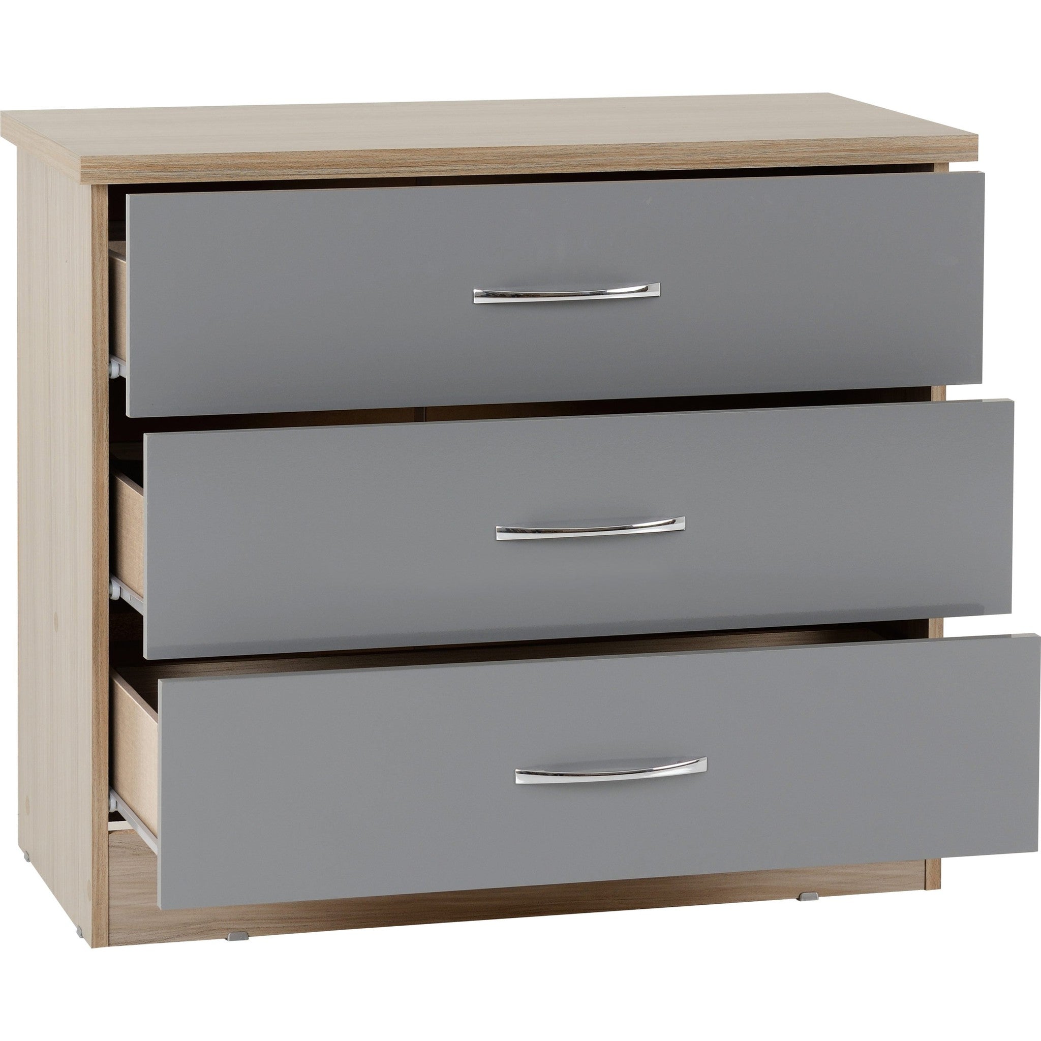 Nevada 3 Drawer Chest - Grey Gloss/Light Oak Effect Veneer