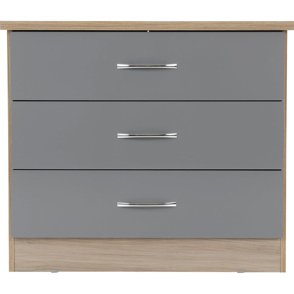 Nevada 3 Drawer Chest - Grey Gloss/Light Oak Effect Veneer