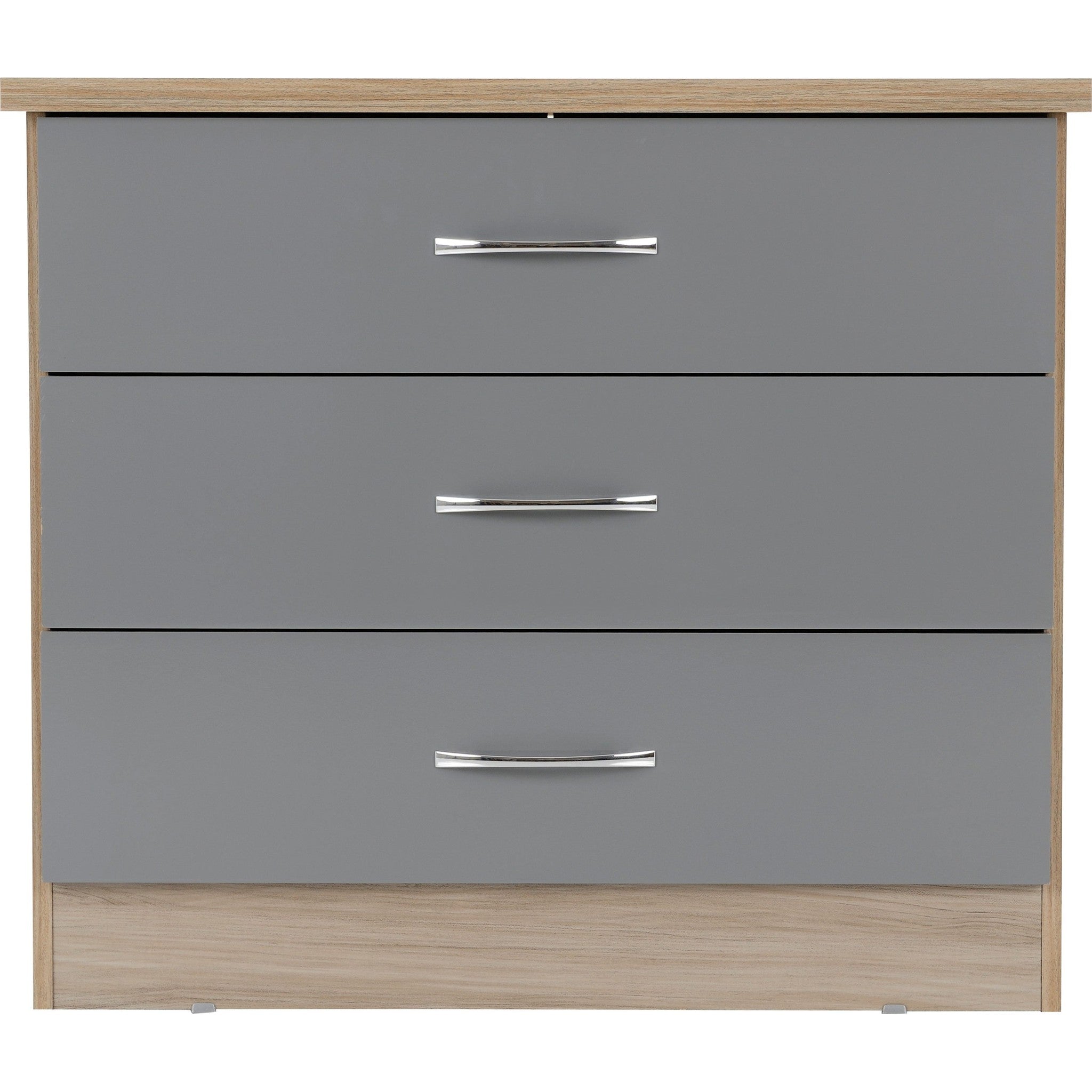 Nevada 3 Drawer Chest - Grey Gloss/Light Oak Effect Veneer