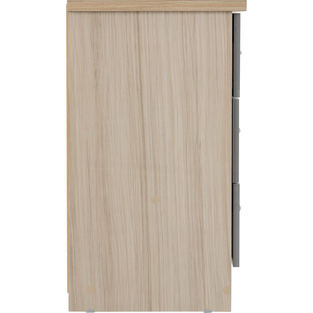 Nevada 3 Drawer Chest - Grey Gloss/Light Oak Effect Veneer