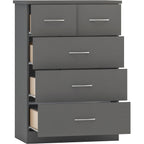 Nevada 3+2 Drawer Chest - 3D Effect Grey