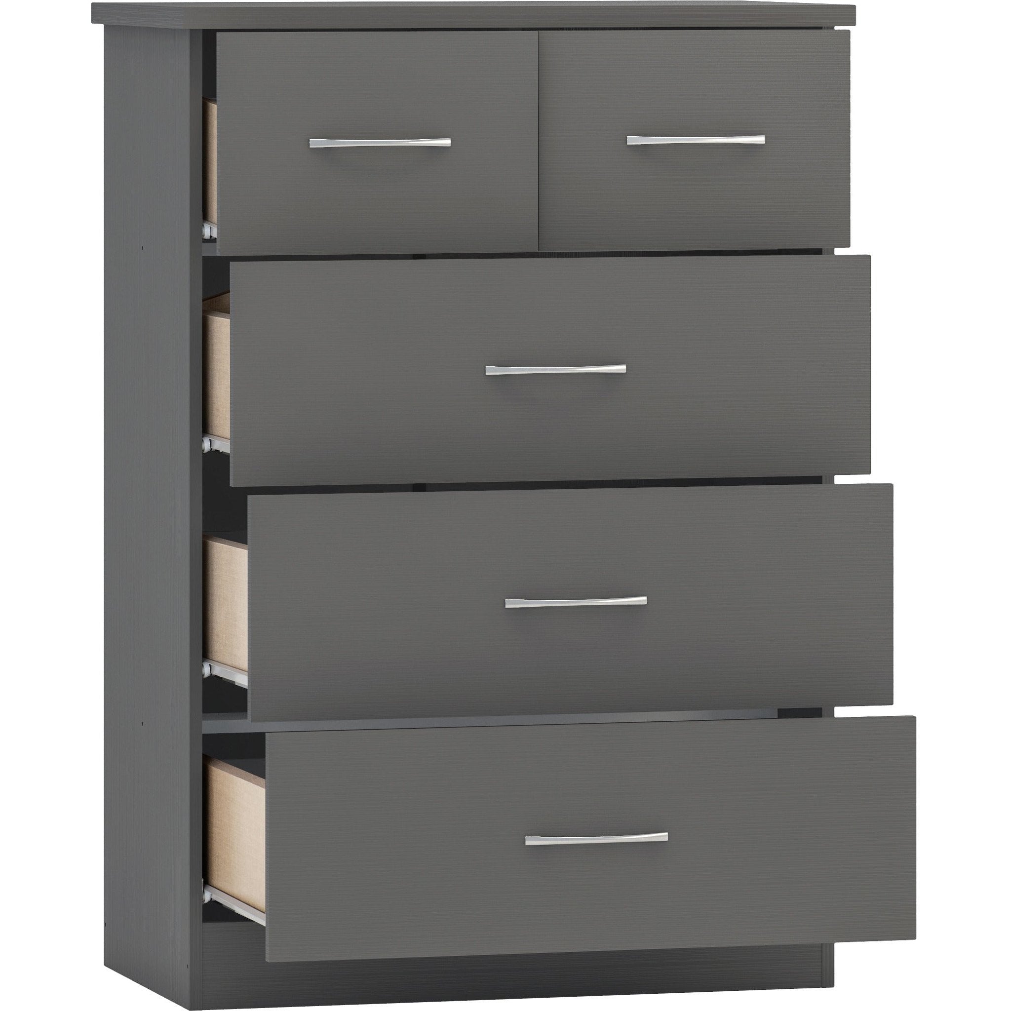 Nevada 3+2 Drawer Chest - 3D Effect Grey