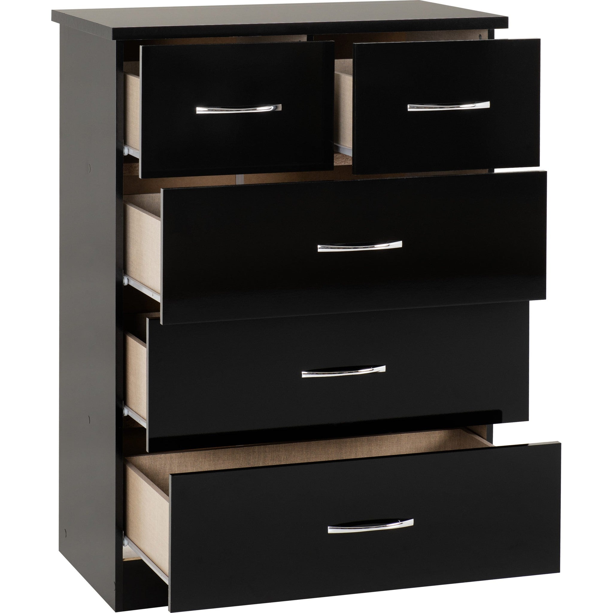 Nevada 3+2 Drawer Chest - Black Gloss