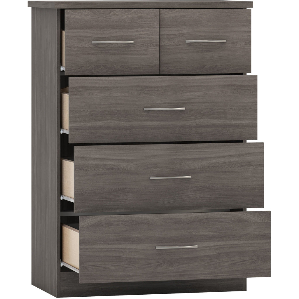 Nevada 3+2 Drawer Chest - Black Wood Grain