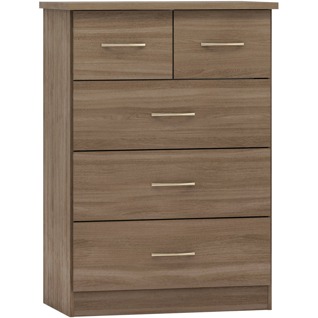 Nevada 3+2 Drawer Chest - Rustic Oak Effect
