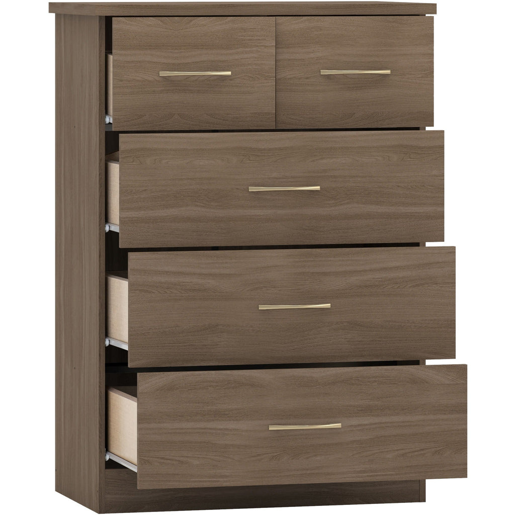Nevada 3+2 Drawer Chest - Rustic Oak Effect