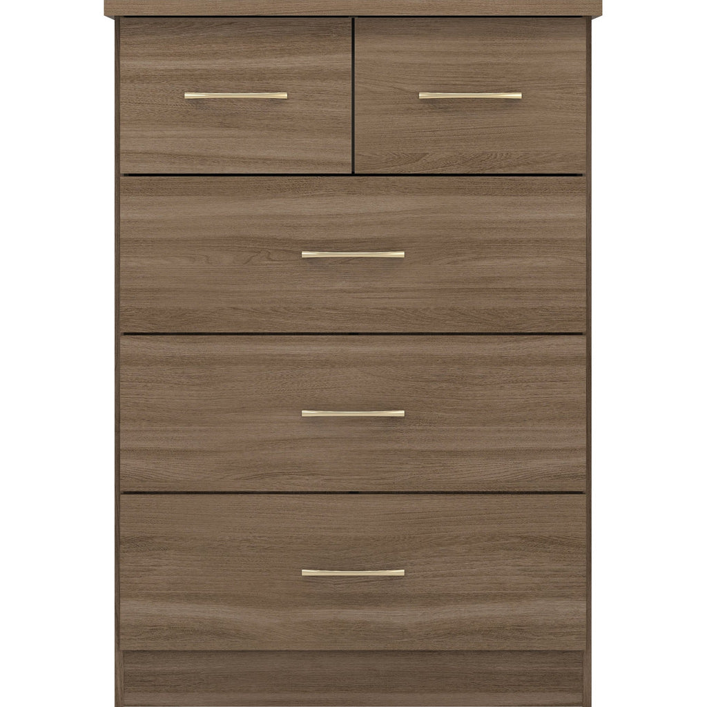 Nevada 3+2 Drawer Chest - Rustic Oak Effect