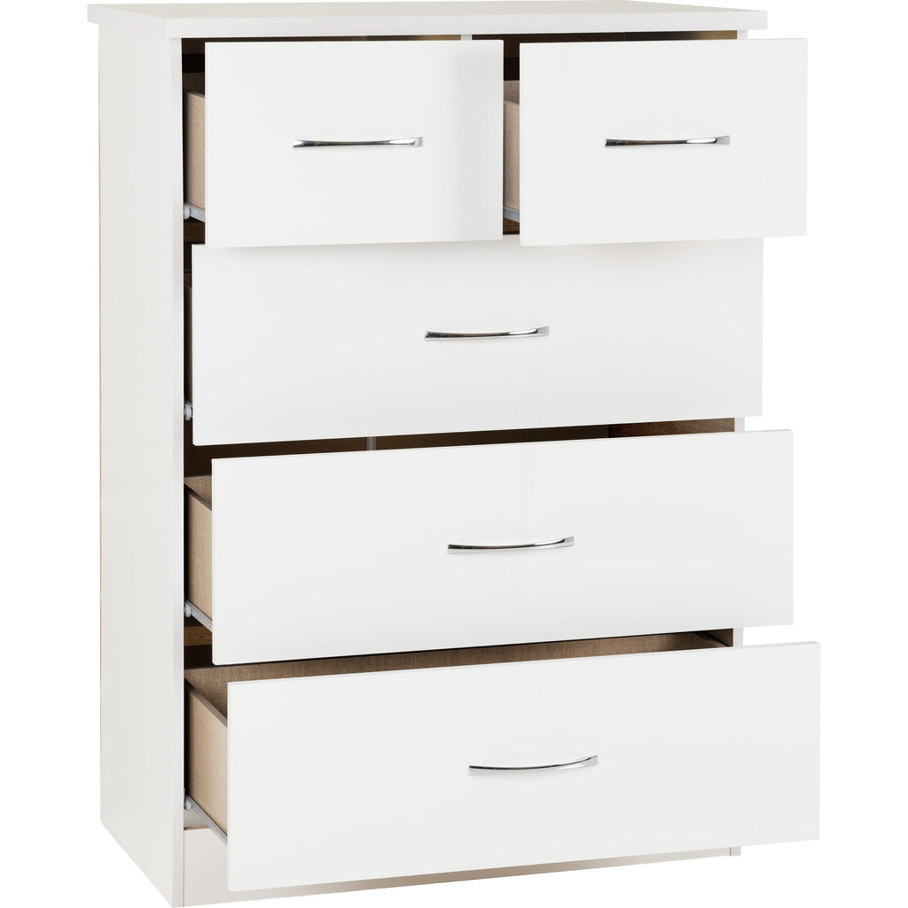 Nevada 3+2 Drawer Chest - White Gloss