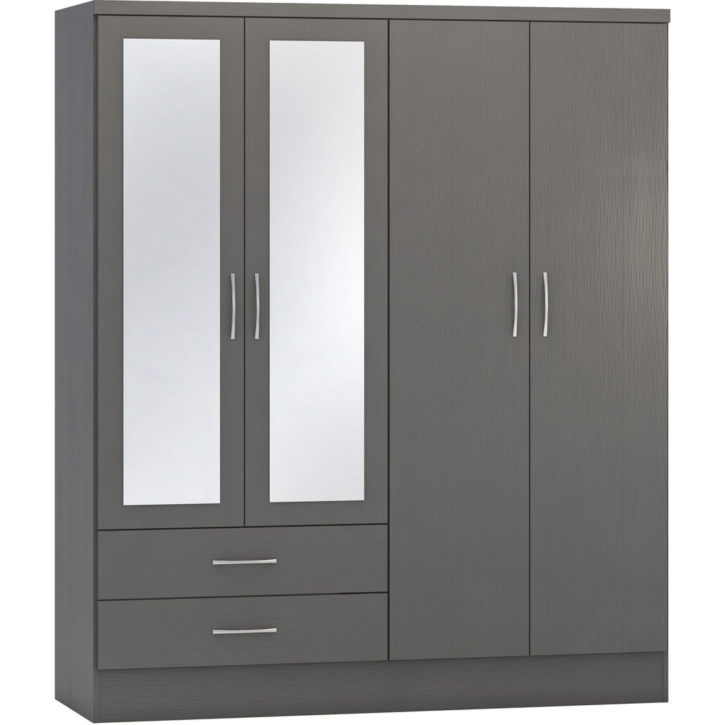 Nevada 4 Door 2 Drawer Wardrobe - 3D Effect Grey
