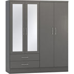 Nevada 4 Door 2 Drawer Wardrobe - 3D Effect Grey