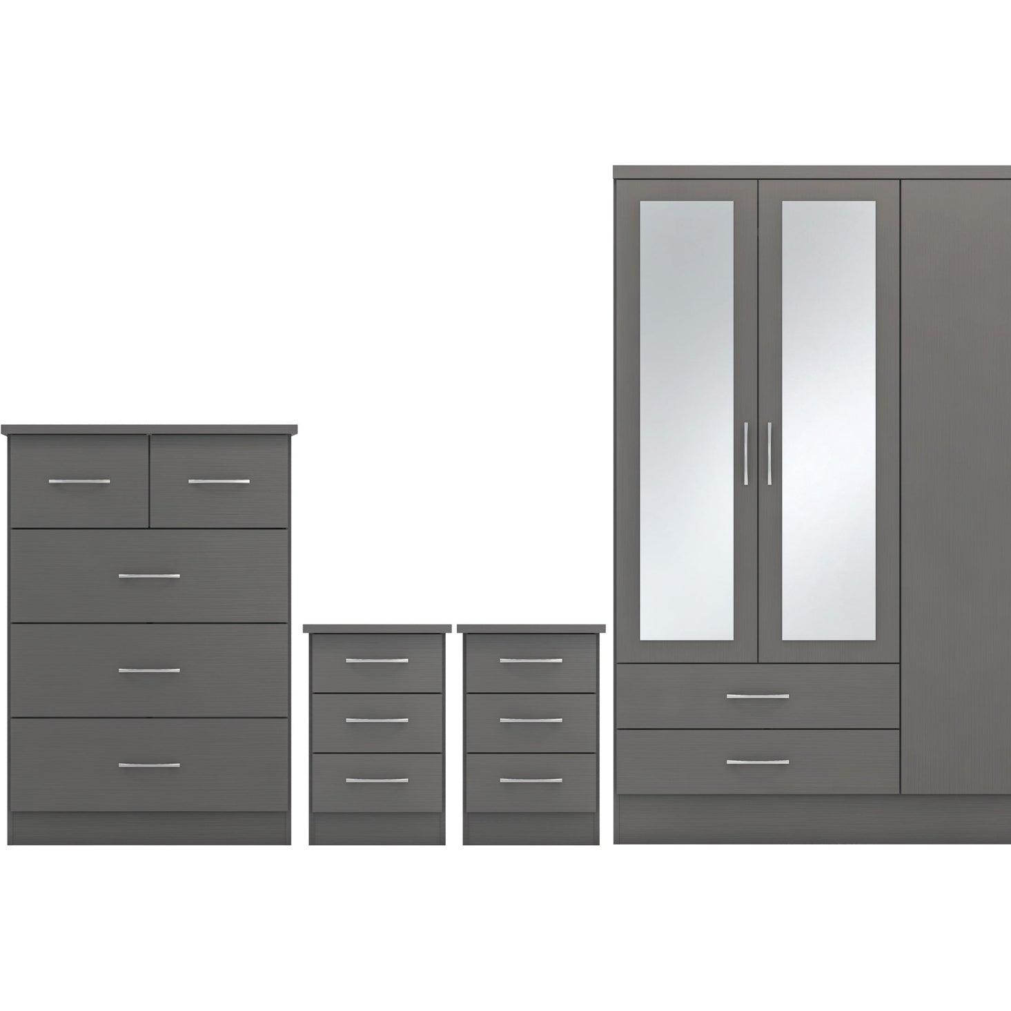 Nevada 4 Door 2 Drawer Wardrobe Bedroom Set - 3D Effect Grey
