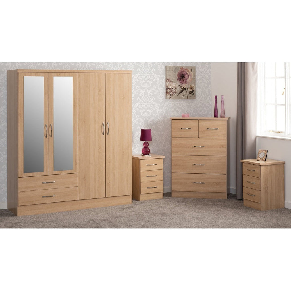 Nevada 4 Door 2 Drawer Wardrobe Bedroom Set - Sonoma Oak Effect