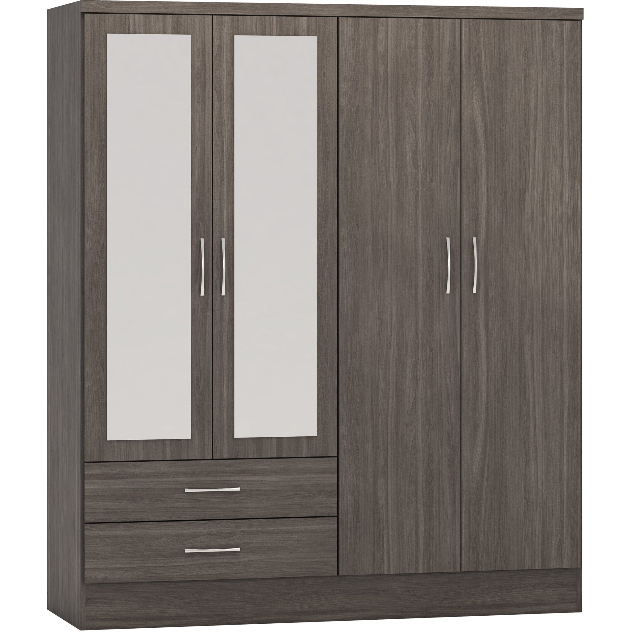 Nevada 4 Door 2 Drawer Wardrobe - Black Wood Grain