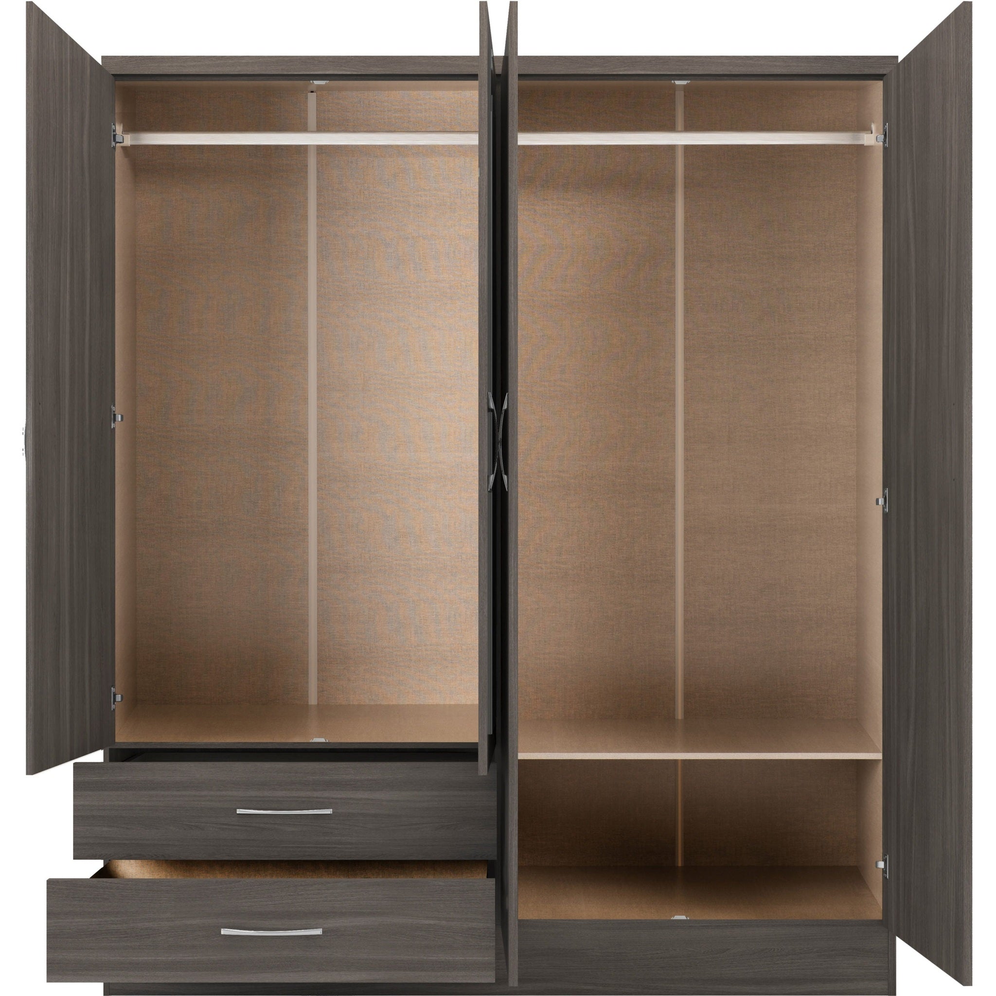 Nevada 4 Door 2 Drawer Wardrobe - Black Wood Grain